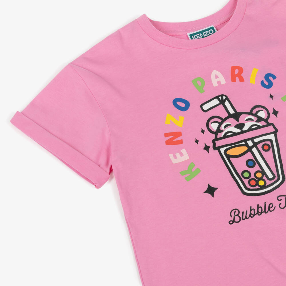 Kenzo Girls Pink Cotton Bubble Tiger T-Shirt