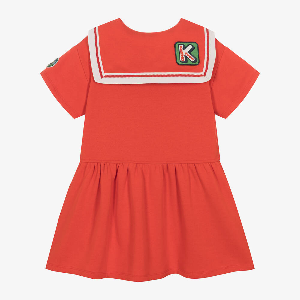 Kenzo Girls Red Cotton Collared Dress