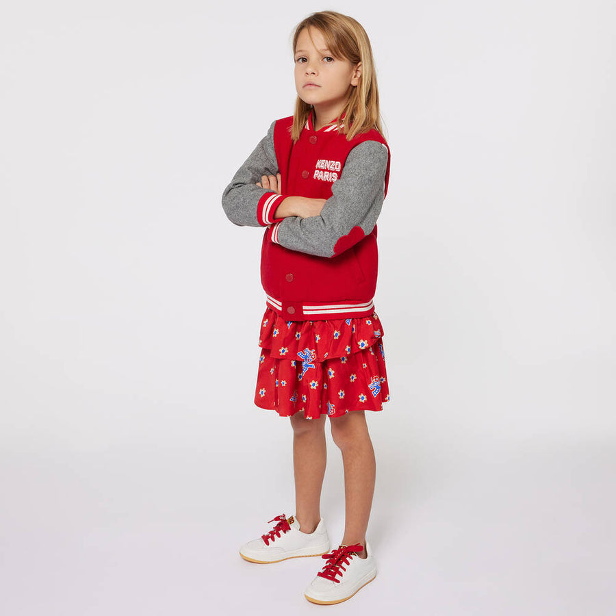 Kenzo Girls Red Bomber Jacket with K Flower
