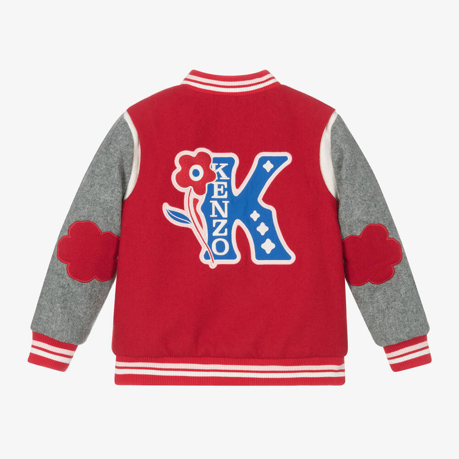 Kenzo Girls Red Bomber Jacket with K Flower