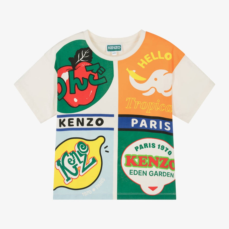 Kenzo Ivory Cotton Fruits Stickers T-Shirt