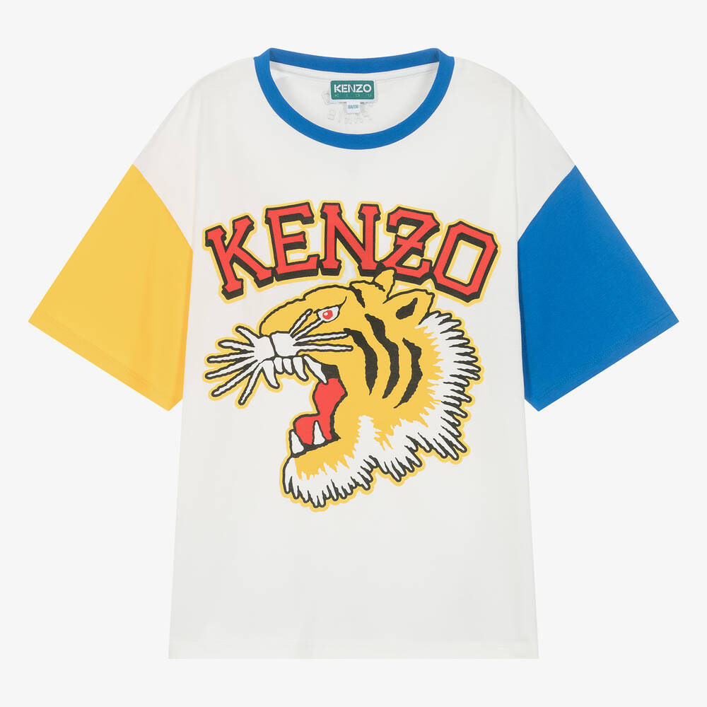 Kenzo Boys Ivory Colorblock Tiger SS Tee