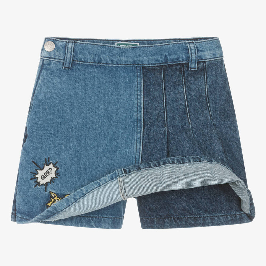 Kenzo Girls Blue Denim Pleated Skort