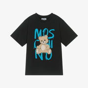 Moschino Black Cotton Teddy Bear Maxi T-Shirt with Graffiti Logo