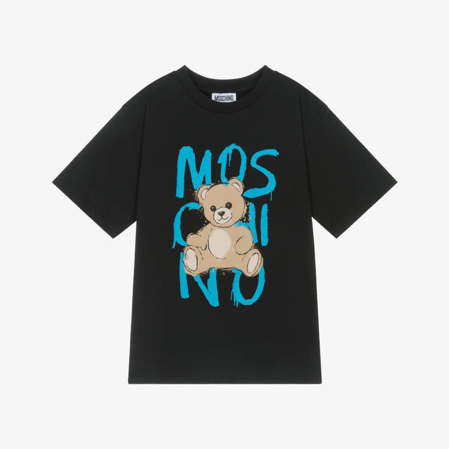 Moschino Black Cotton Teddy Bear Maxi T-Shirt with Graffiti Logo
