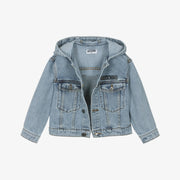 Moschino Blue Hooded Denim Jacket With Teddy Bear