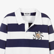 Moschino Boys Navy Blue & White Striped Cotton Rugby Shirt