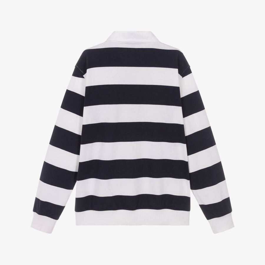 Moschino Boys Navy Blue & White Striped Cotton Rugby Shirt