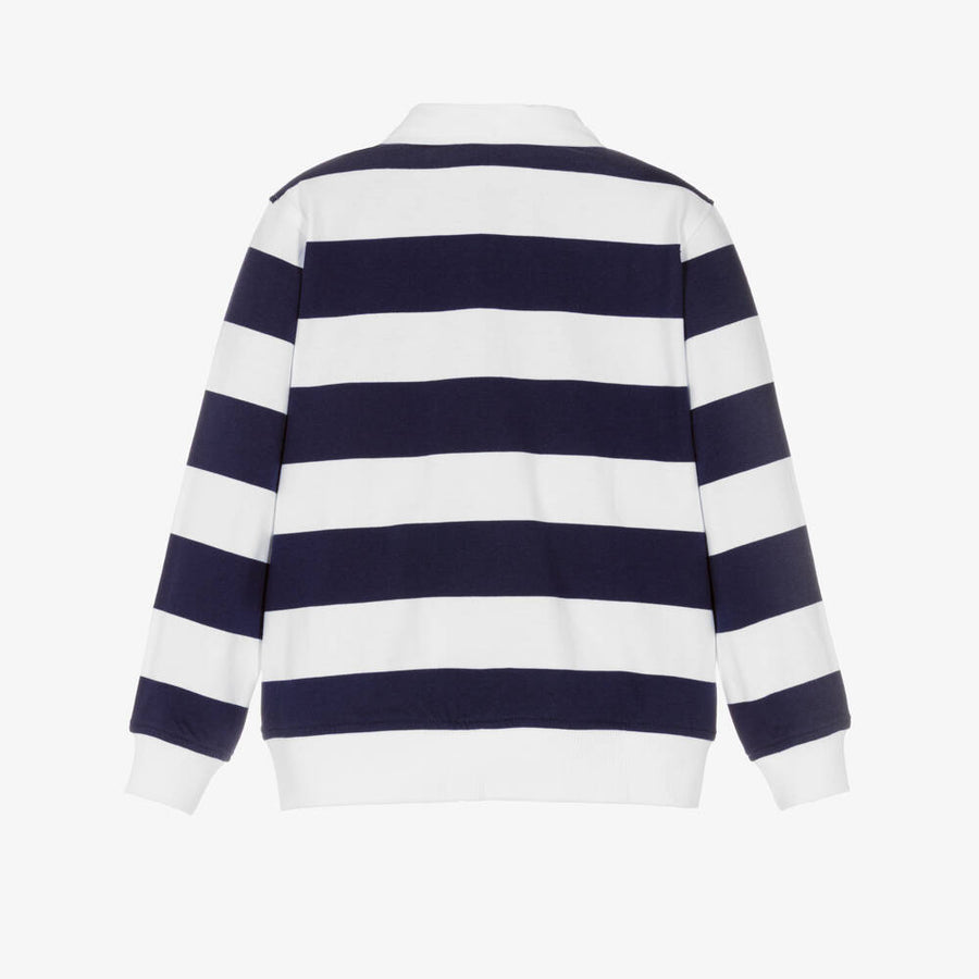 Moschino Boys Navy Blue & White Striped Cotton Rugby Shirt