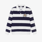 Moschino Boys Navy Blue & White Striped Cotton Rugby Shirt