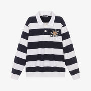 Moschino Boys Navy Blue & White Striped Cotton Rugby Shirt