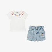Moschino Girls Blue Denim Floral Shorts Set