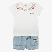 Moschino Girls Blue Denim Floral Shorts Set