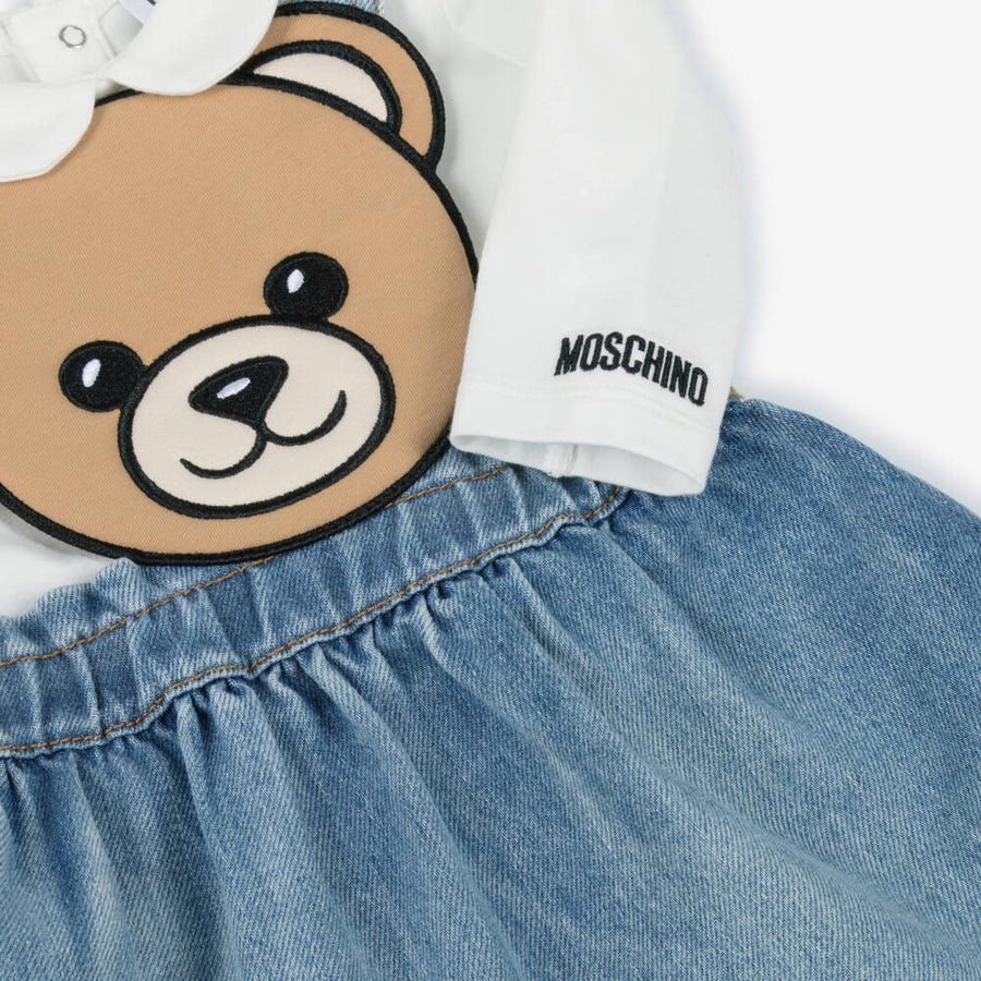 Moschino Girls Blue Denim Teddy Bear Dress Set