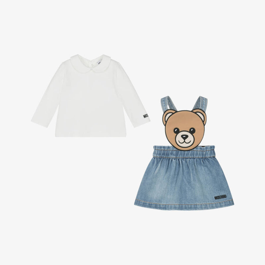 Moschino Girls Blue Denim Teddy Bear Dress Set
