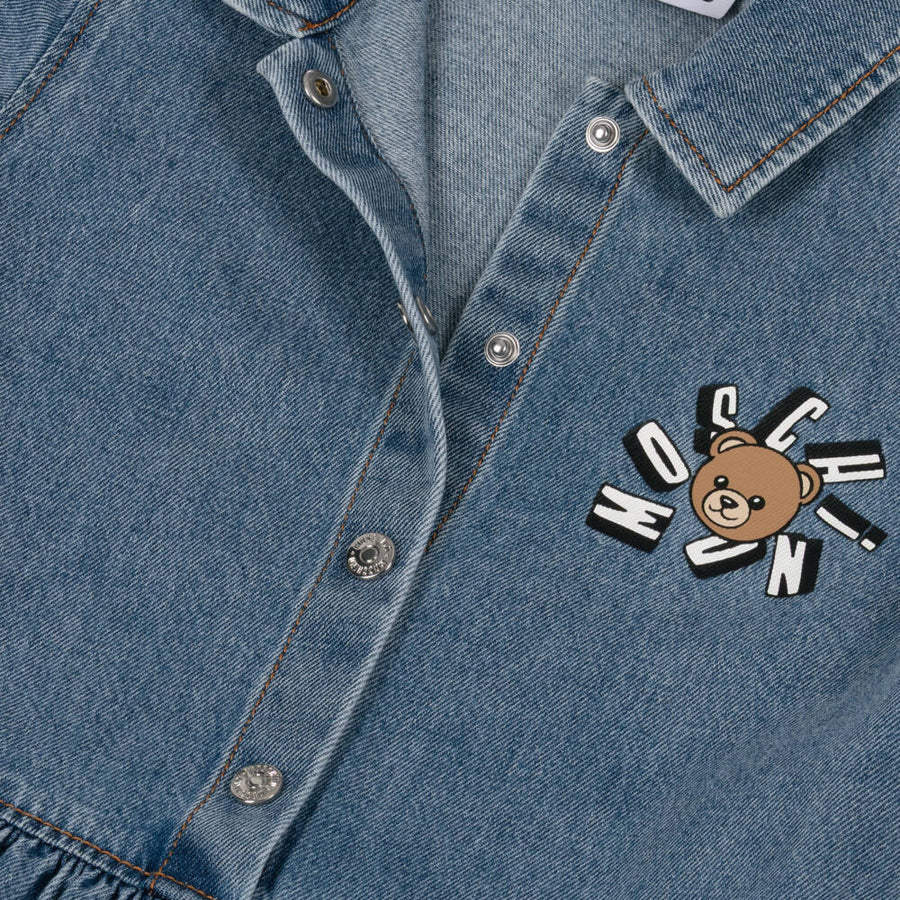 Moschino Girls Blue Washed Denim Teddy Bear Dress