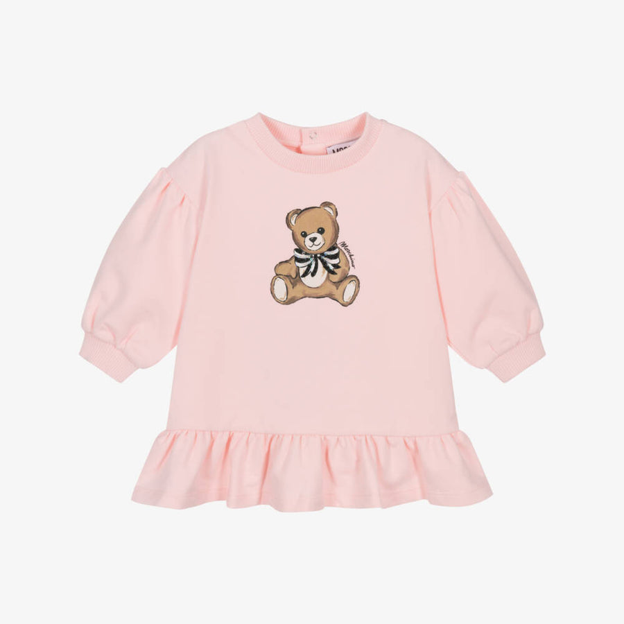 Moschino Baby Girls Pink Cotton Jersey Teddy Bear Dress