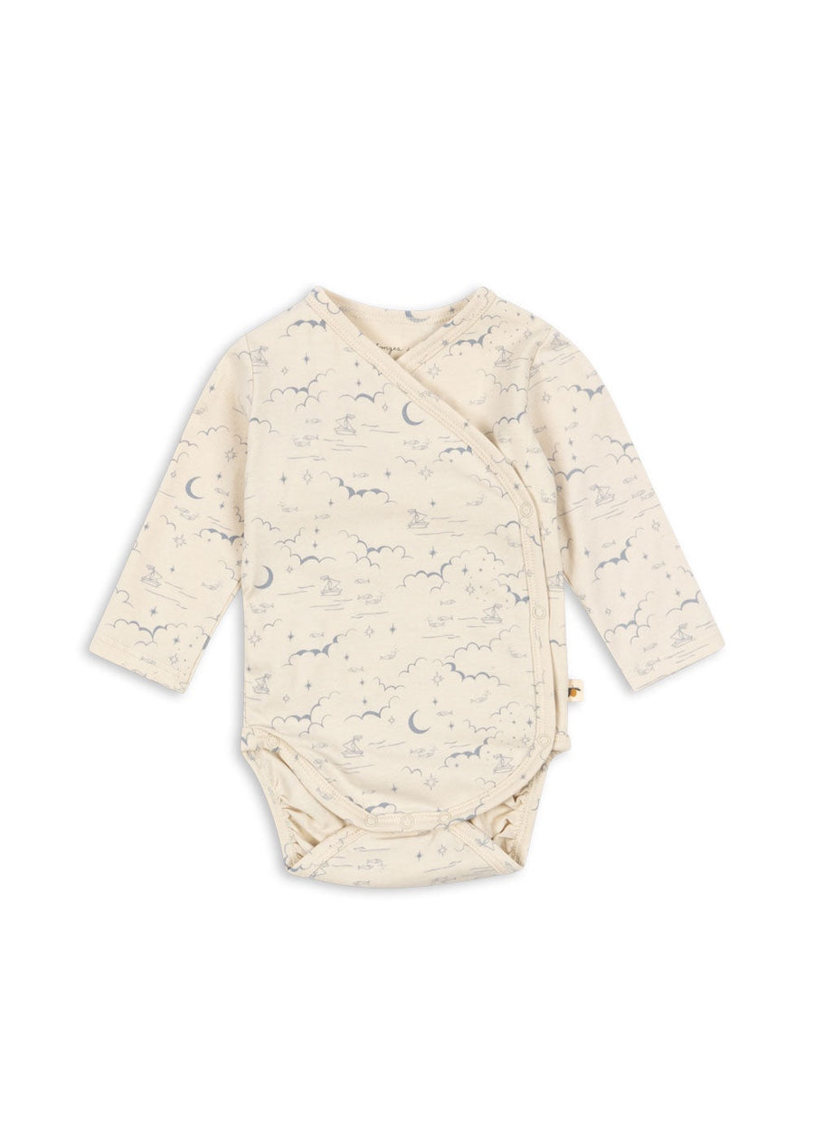 Konges Slojd Basic LS Newborn Kimono Bodysuit - Cielo Marino