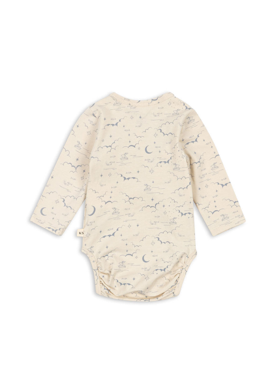 Konges Slojd Basic LS Newborn Kimono Bodysuit - Cielo Marino
