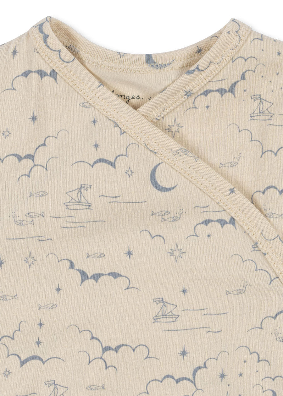 Konges Slojd Basic LS Newborn Kimono Bodysuit - Cielo Marino