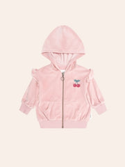 Huxbaby CHERRY EMB VELOUR ZIP HOODIE