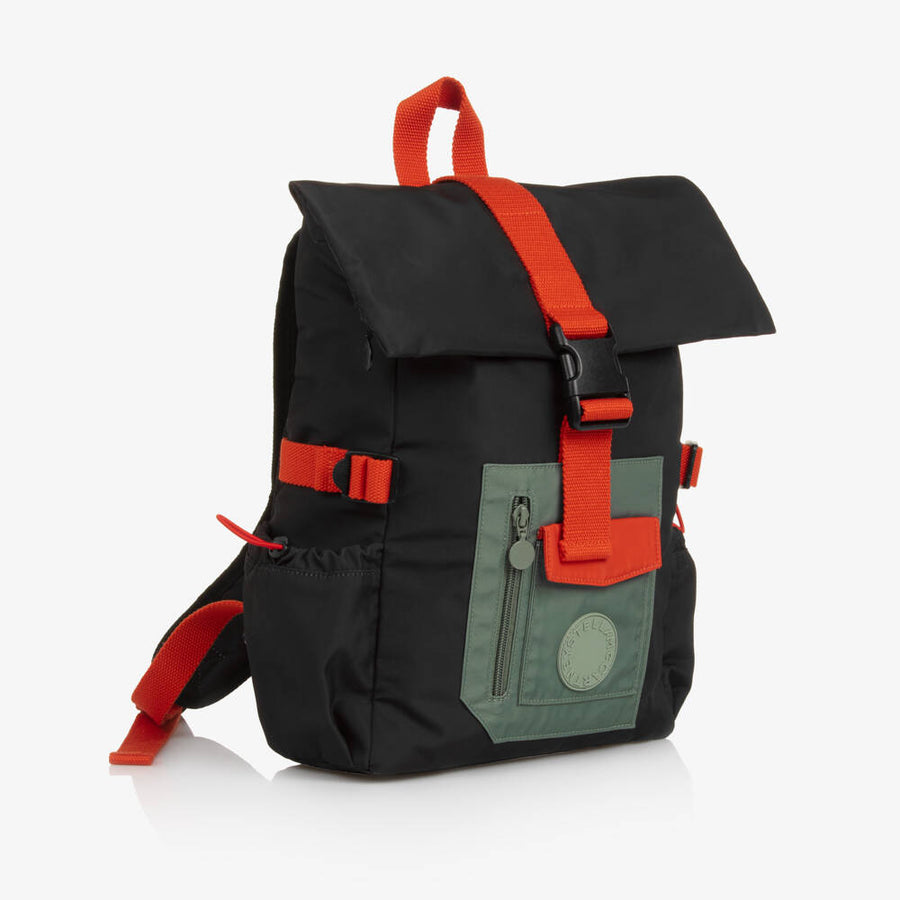 Stella McCartney Kids Boys Black Backpack With Green & Orange Detailing (38cm)