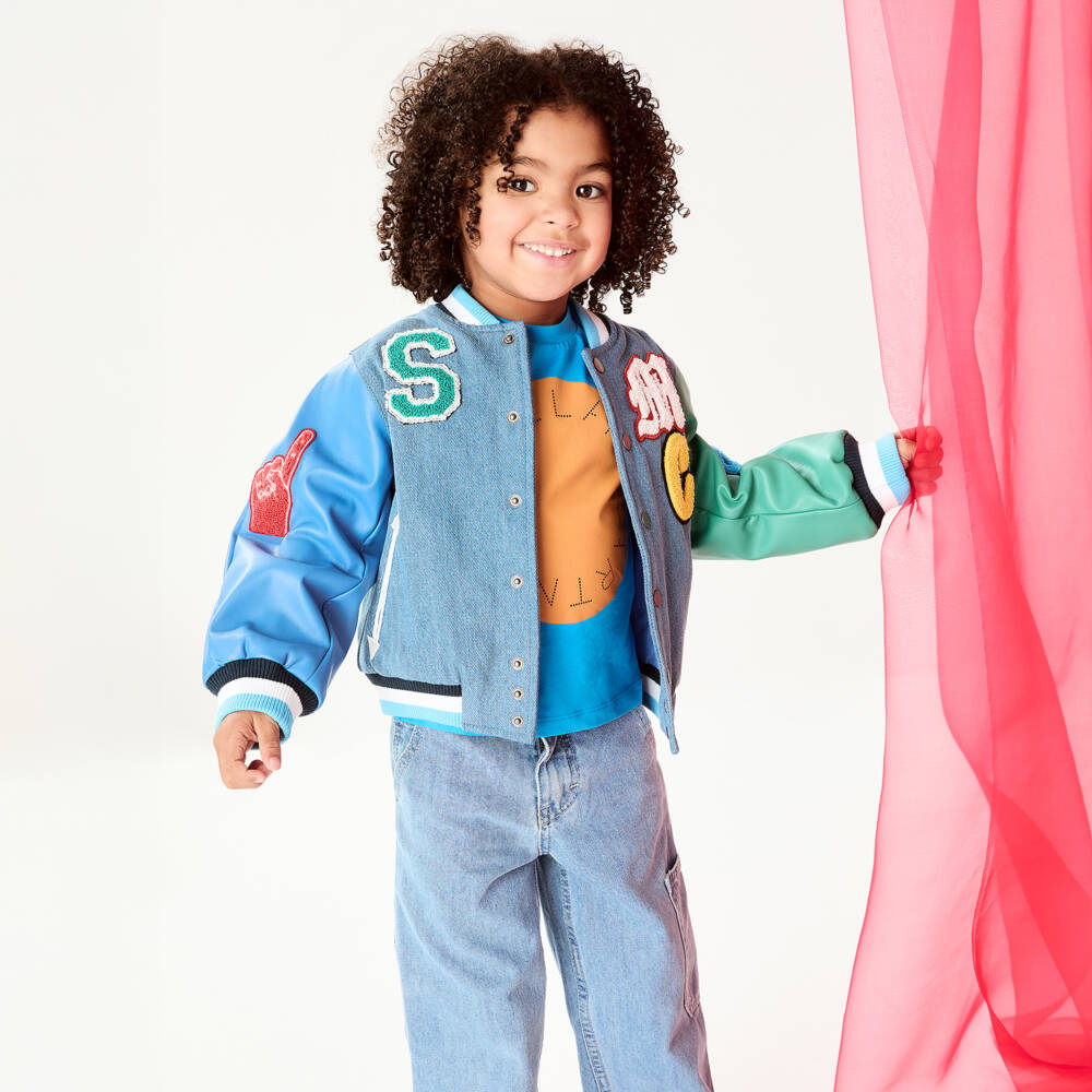 Stella McCartney Kids Boys Blue Denim Varsity Jacket