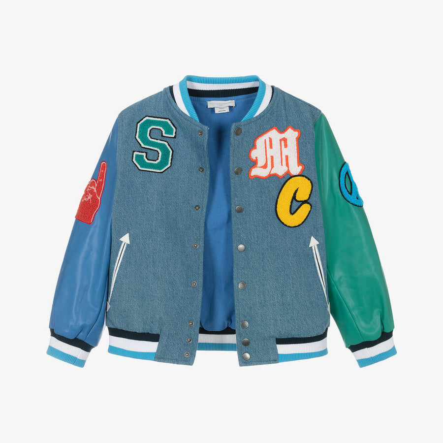 Stella McCartney Kids Boys Blue Denim Varsity Jacket