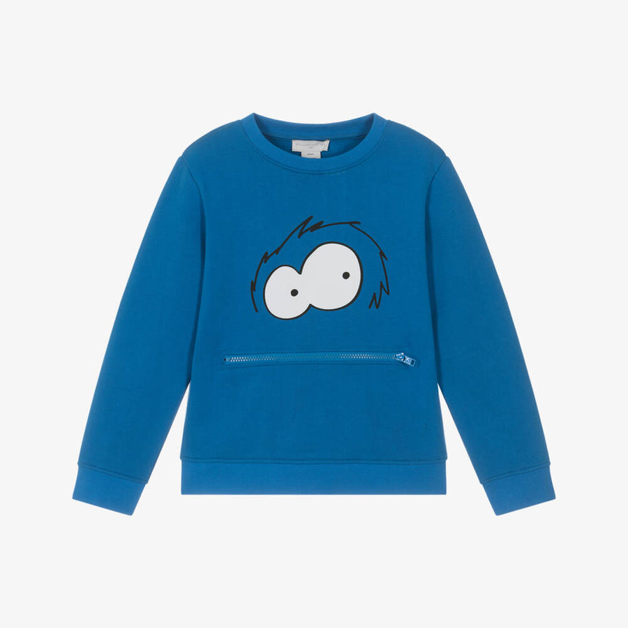 Stella McCartney Kids Boys Blue Yeti Sweatshirt with Zipper-Mouth Pocket