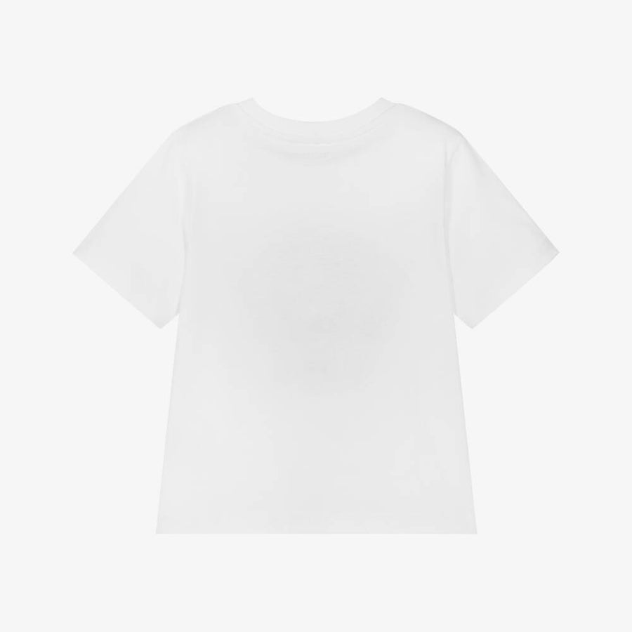 Stella McCartney Kids Boys White Cotton T-Shirt with Blue Yeti Face Print
