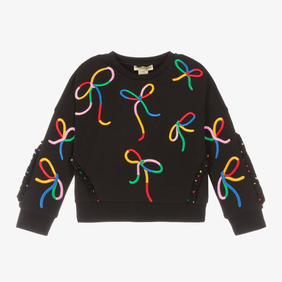 Stella McCartney Girls Black Cotton Embroidered Bow Sweatshirt