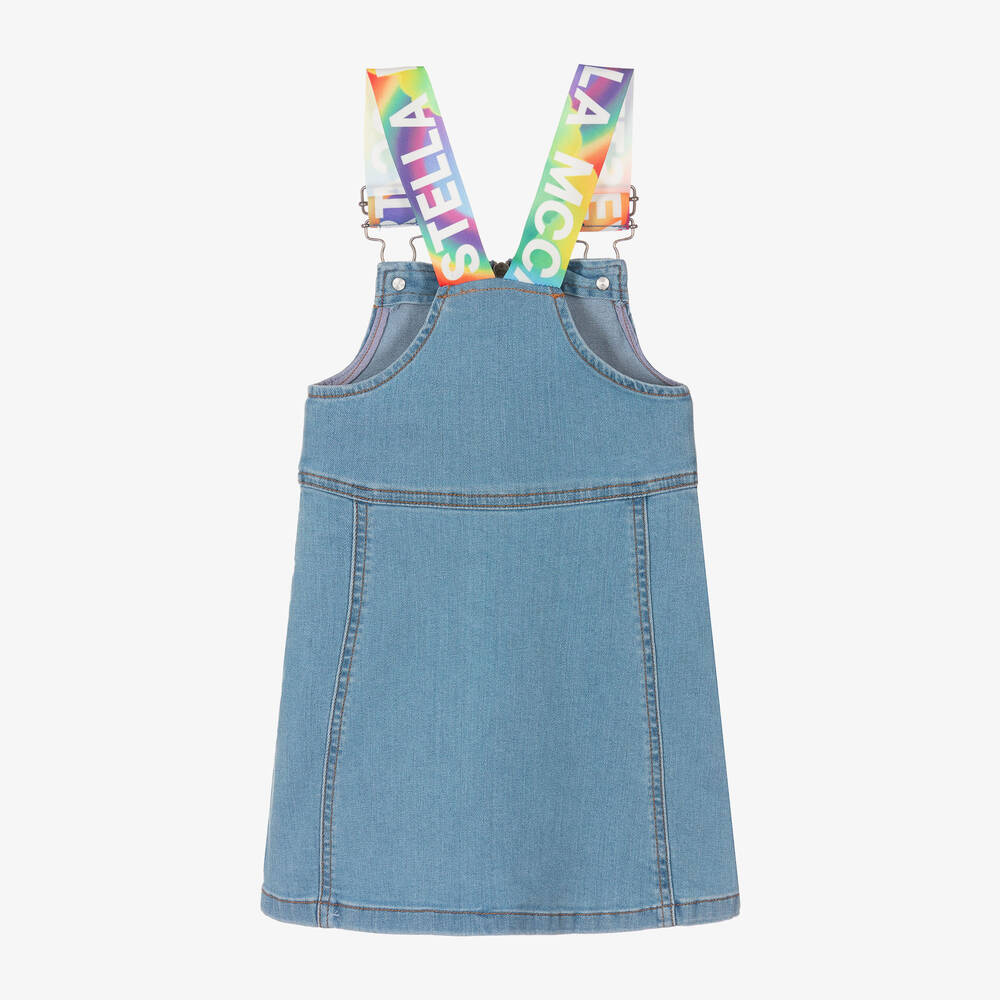 Stella McCartney Girls Denim Dungaree Dress With Rainbow Logo Tape