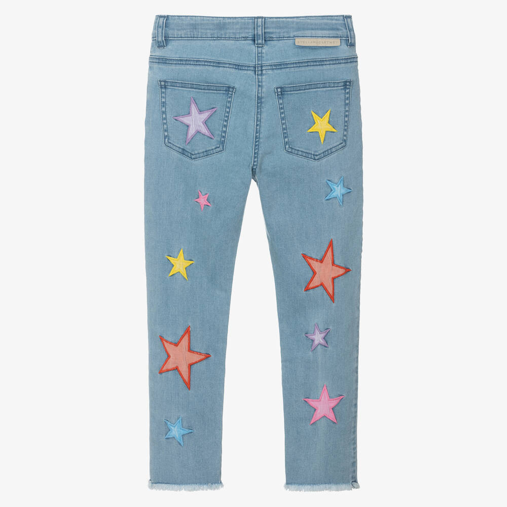 Stella McCartney Girl Denim Pants with Multicolor Stars Embro