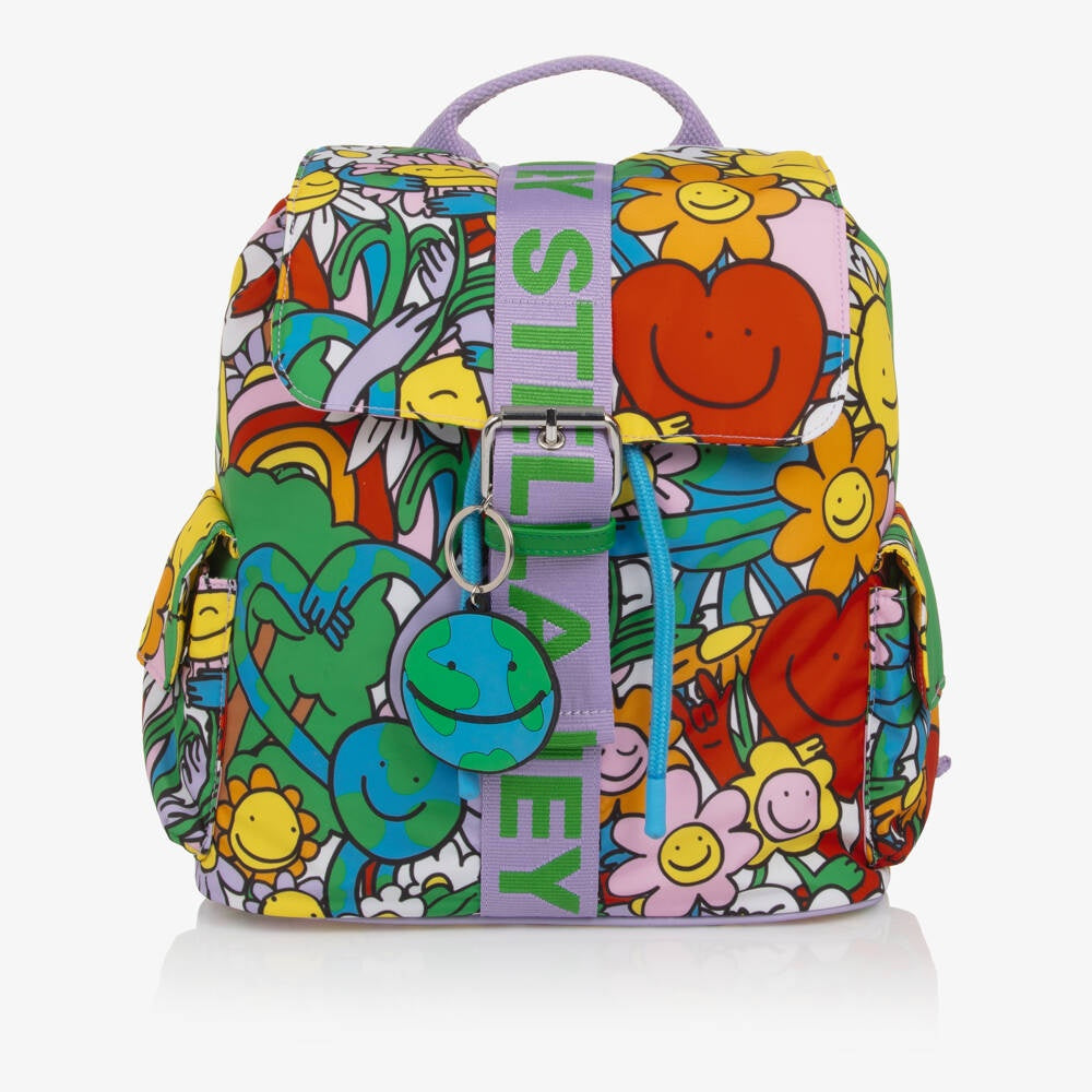 Stella McCartney Kids Girls Colourful Earth & Smiling Flowers Backpack (27cm)