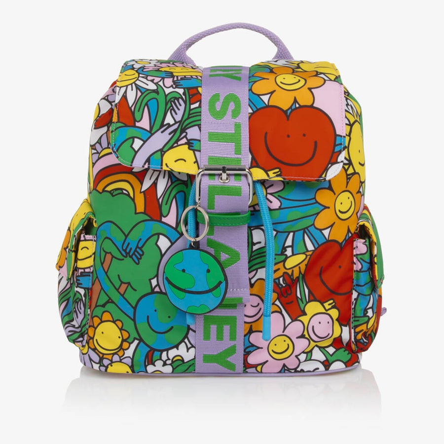 Stella McCartney Kids Girls Colourful Earth & Smiling Flowers Backpack (27cm)