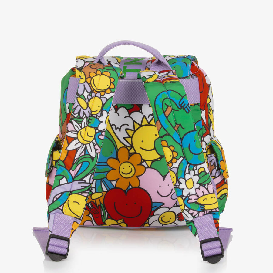 Stella McCartney Kids Girls Colourful Earth & Smiling Flowers Backpack (27cm)