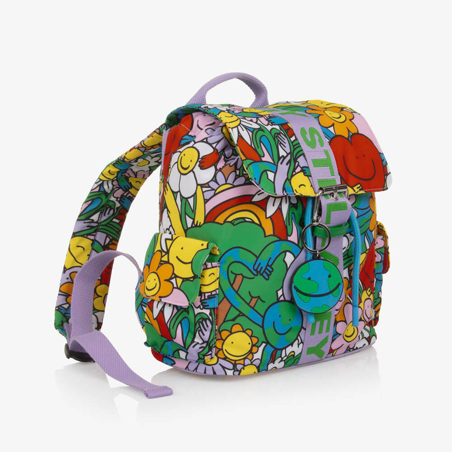 Stella McCartney Kids Girls Colourful Earth & Smiling Flowers Backpack (27cm)
