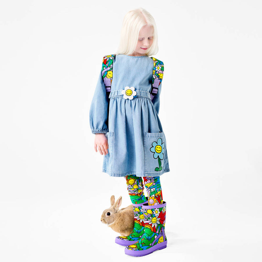 Stella McCartney Kids Flower Graphic Buckle Long-Sleeve Dress