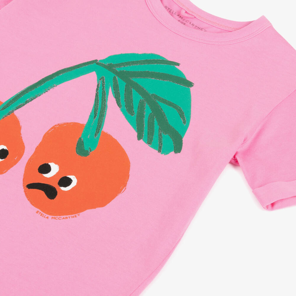 Stella McCartney Kids Girls Pink Cotton Cherries T-Shirt