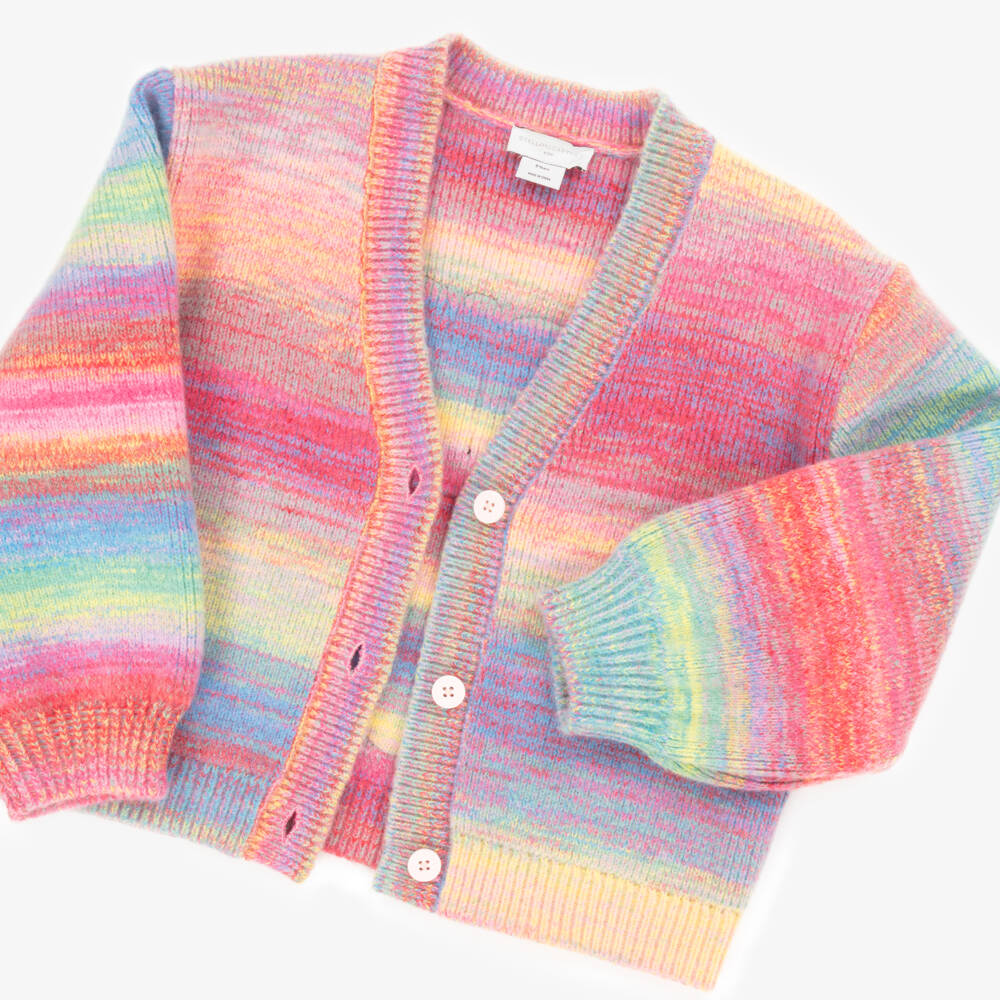 Stella McCartney Girls Pink Rainbow Cardigan with Love Embroidery