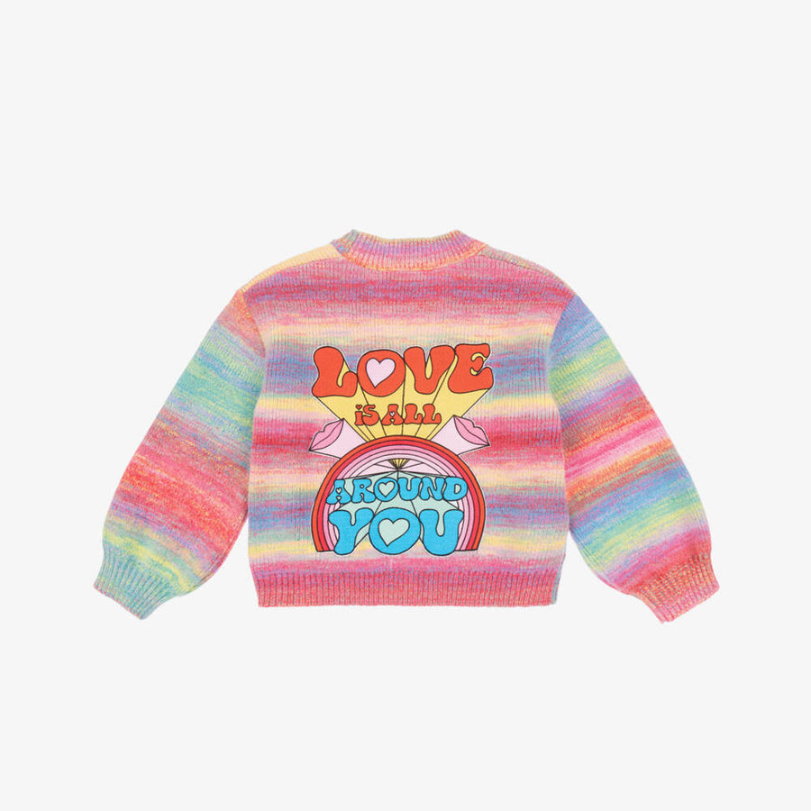 Stella McCartney Girls Pink Rainbow Cardigan with Love Embroidery