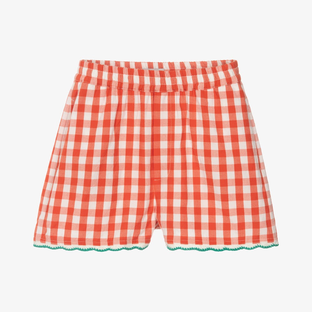 Stella McCartney Kids Girl Check Shorts with Crochet Strawberry