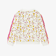 Stella McCartney Kids Girls White Cotton Sweatshirt with Yellow Star & Fringing