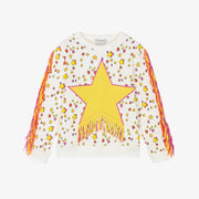 Stella McCartney Kids Girls White Cotton Sweatshirt with Yellow Star & Fringing