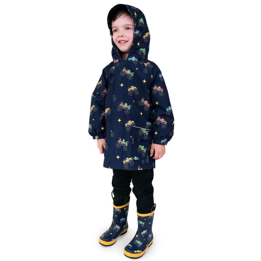Jan & Jul Big Trucks | Kids Shell Jacket Puddle-Dry Waterproof Rain Jacket