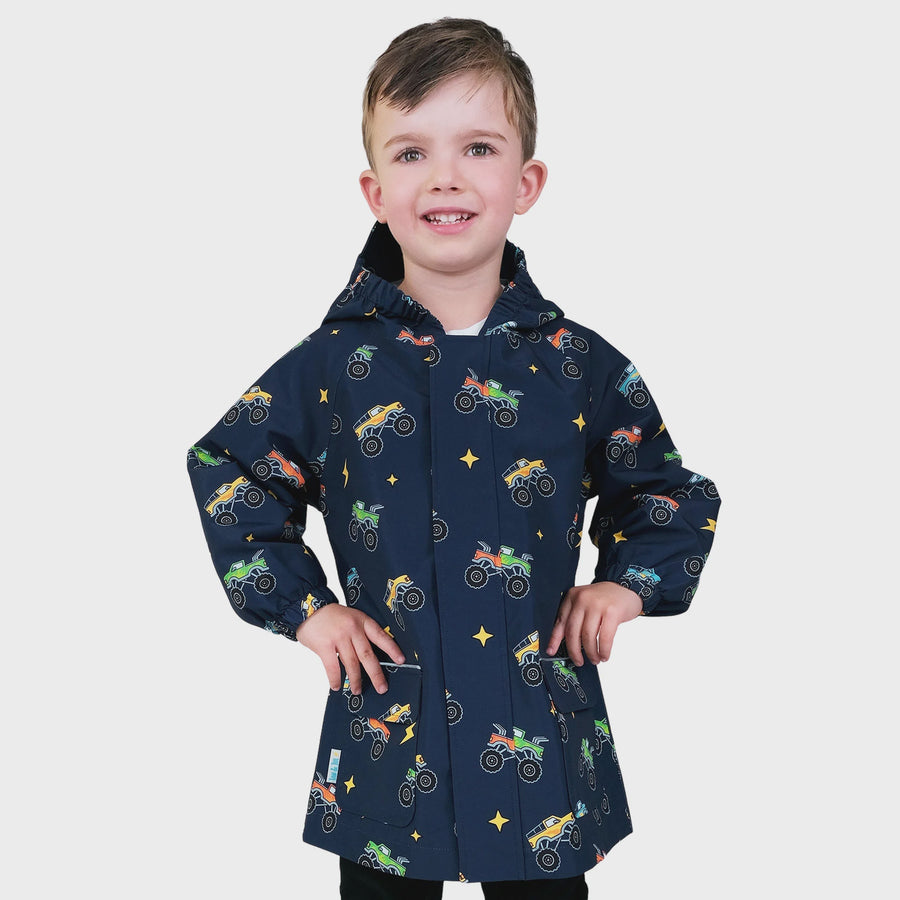 Jan & Jul Big Trucks | Kids Shell Jacket Puddle-Dry Waterproof Rain Jacket
