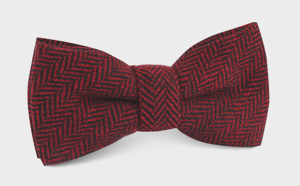 Otaa black & red herringbone wool bow tie