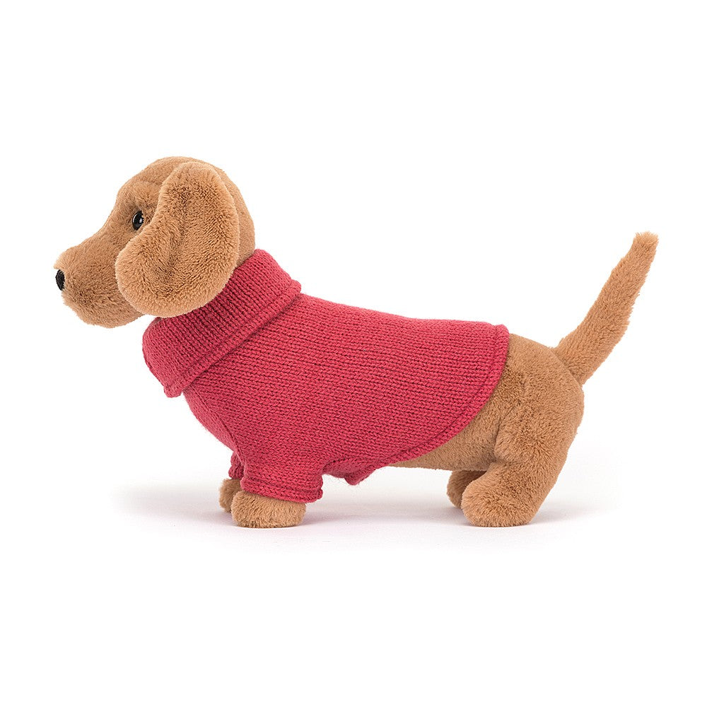 Jellycat Sweater Sausage Dog Pink Yellow