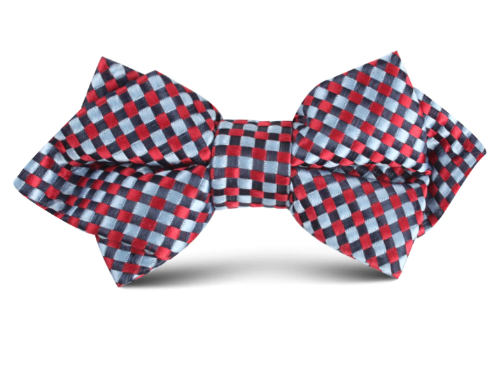 Otaa Kids navy and light blue red checkered diamond bow tie