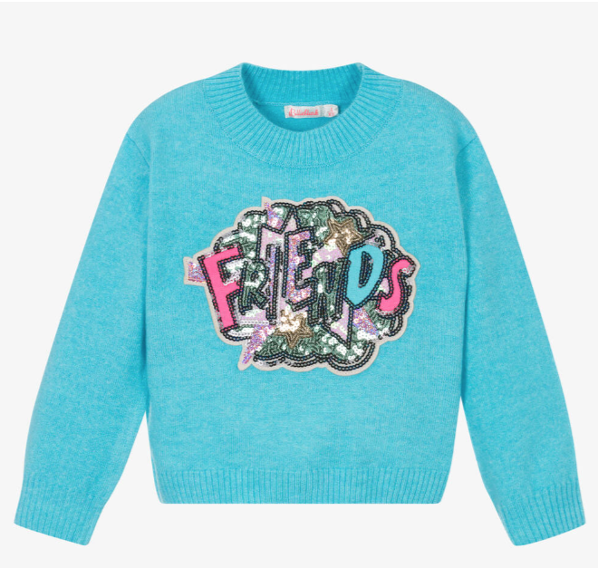 Billieblush Blue Knitted Sequin Patch Sweater